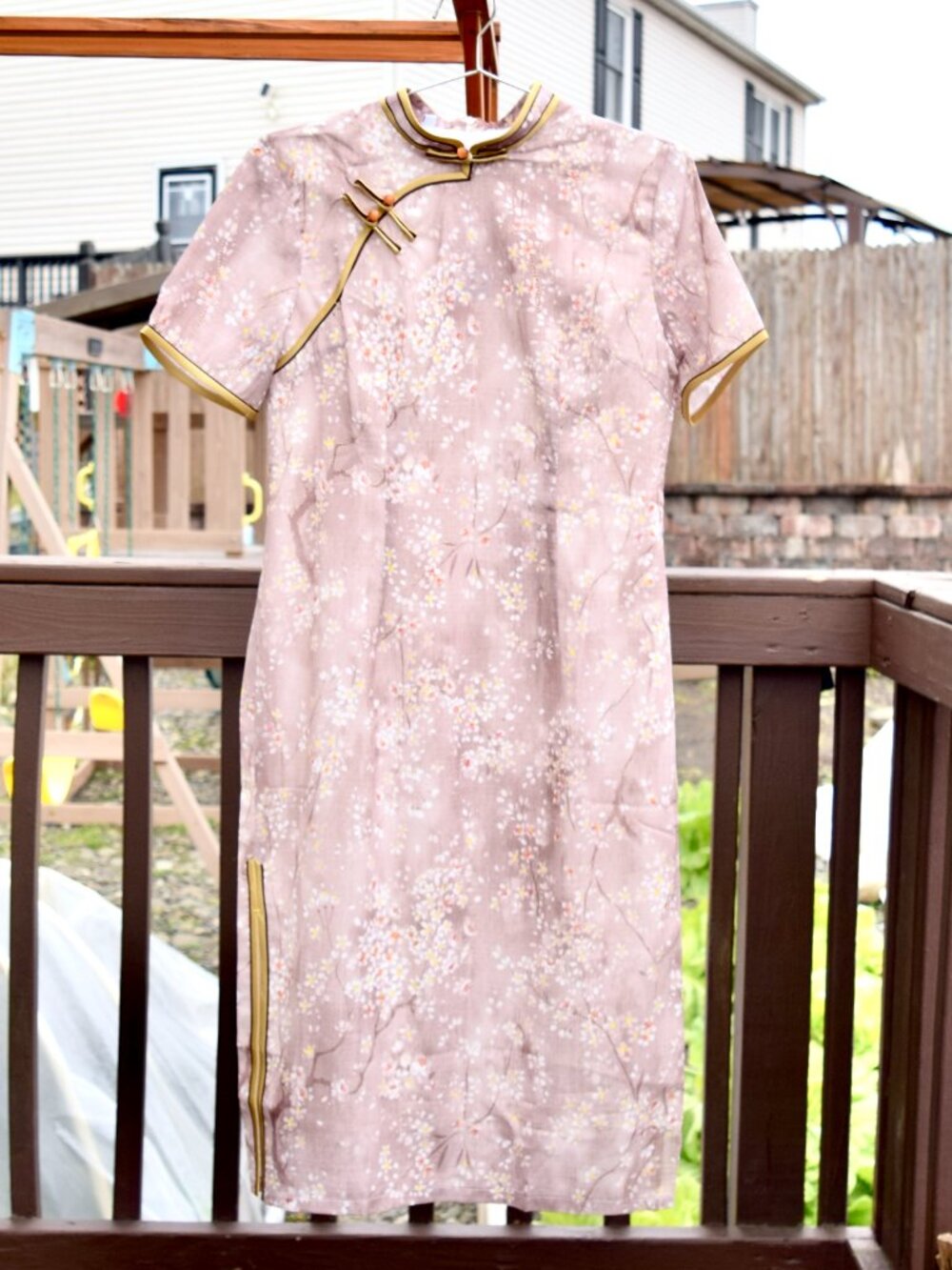 Pink White Flora Midi Qipao - Chinese Dress Cheongsam